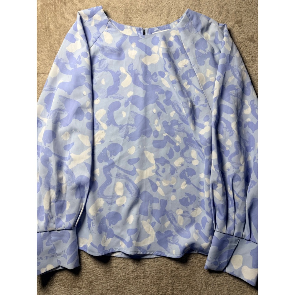 Nine West Womens Periwinkle Blue Abstract Floral Long Sleeve Blouse Small‎ Chic